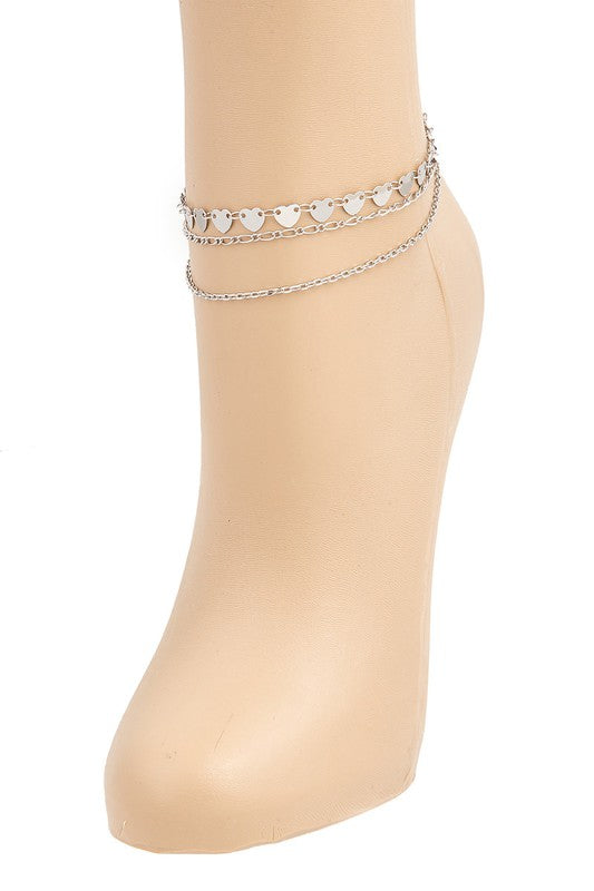 Dainty Layered Heart Chain Anklet