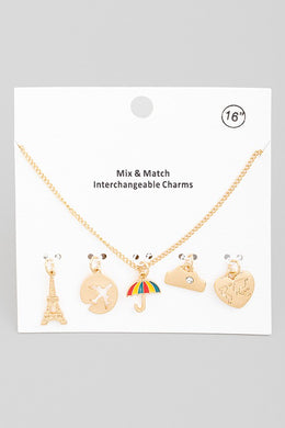 Necklace with 5 Charms (Umbrella, Eiffel Tower)
