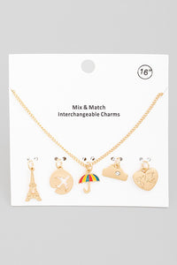 Necklace with 5 Charms (Umbrella, Eiffel Tower)