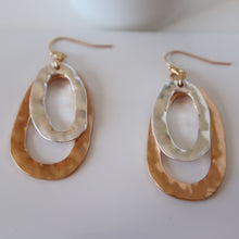 Load image into Gallery viewer, Gold and Silver Distressed Oval Earrings