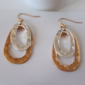 Gold and Silver Distressed Oval Earrings